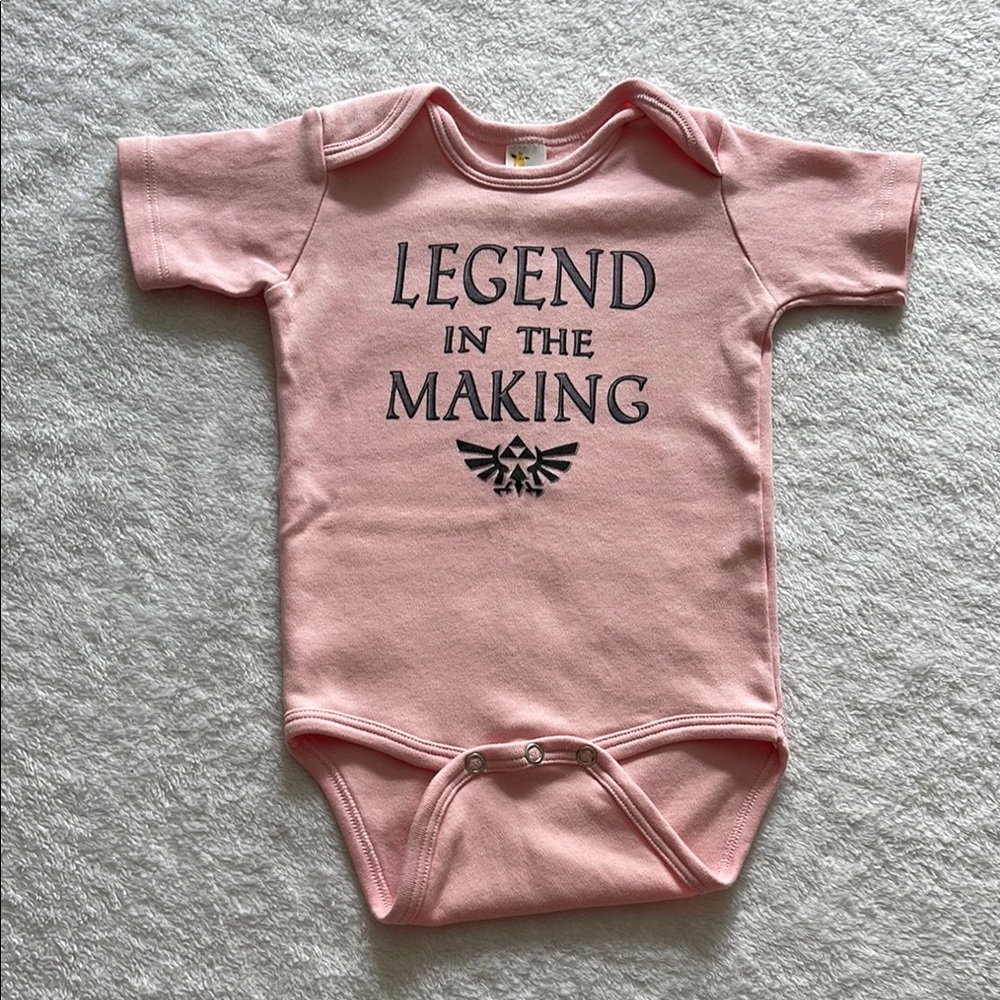 Zelda “Legend in the Making” Pink Onesie Bodysuit, Baby Girl 6-12 Months